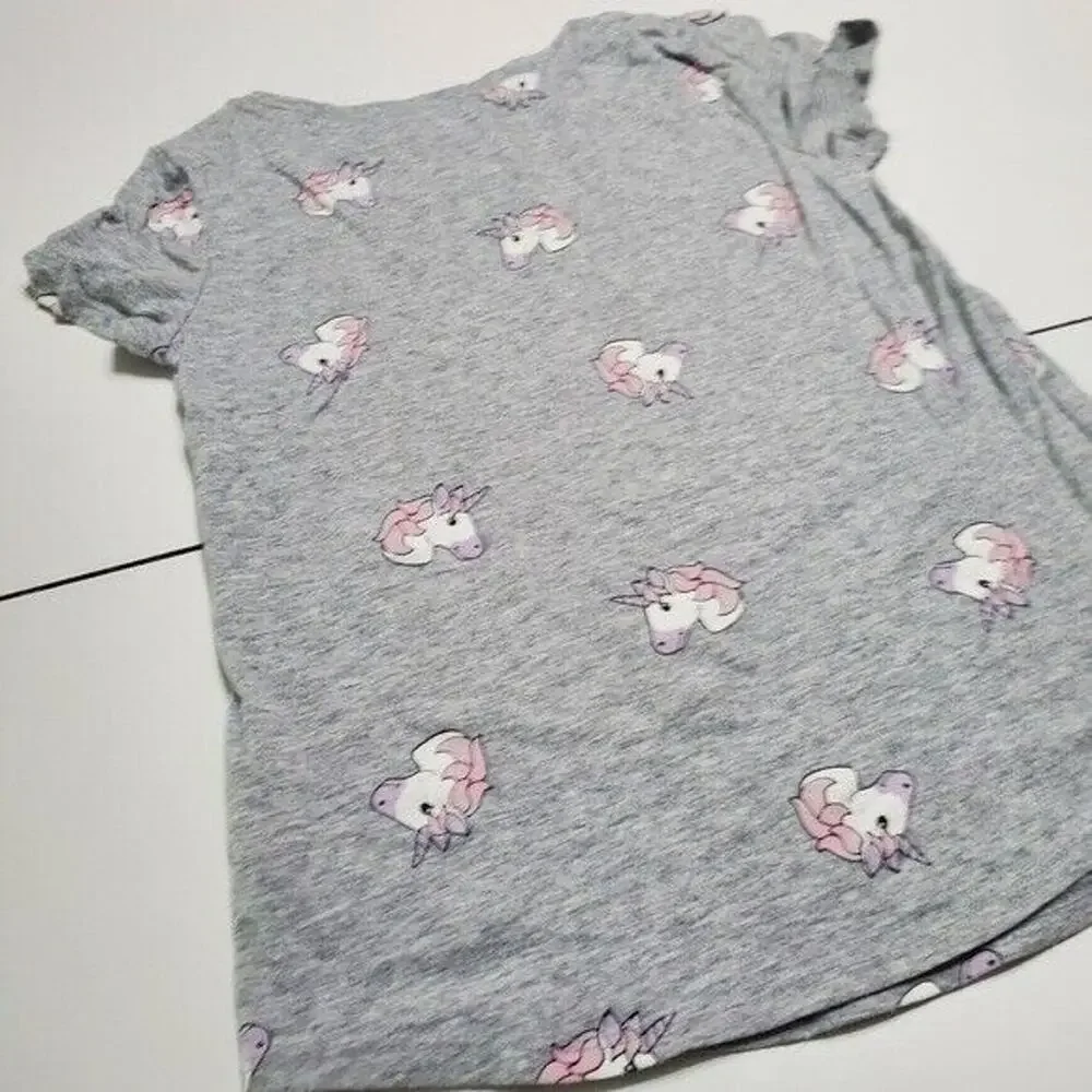Justice Shirt Girls 10 Grey Unicorn Comfort Stretch Graphic Tee‎ All over Print
